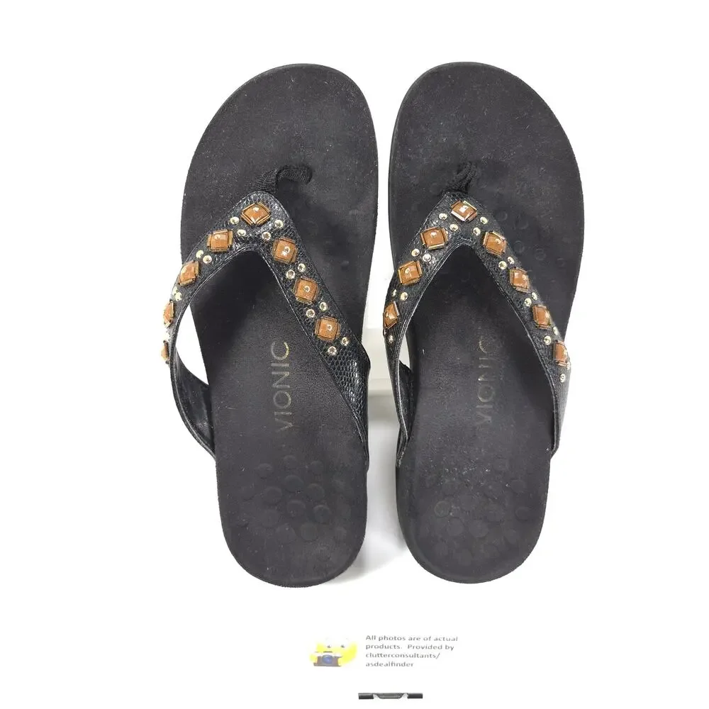 Vionic 340 Floriana Flip Flop Sandals Womens Size 7 TVW4401 Black Brown